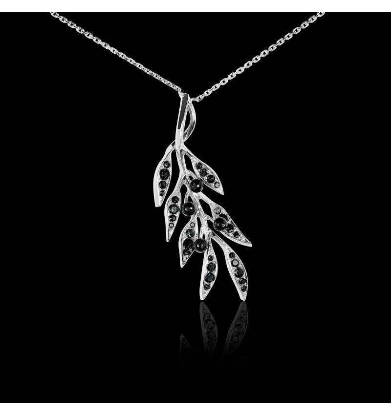 Pendentif diamant noir Branche d'olivier